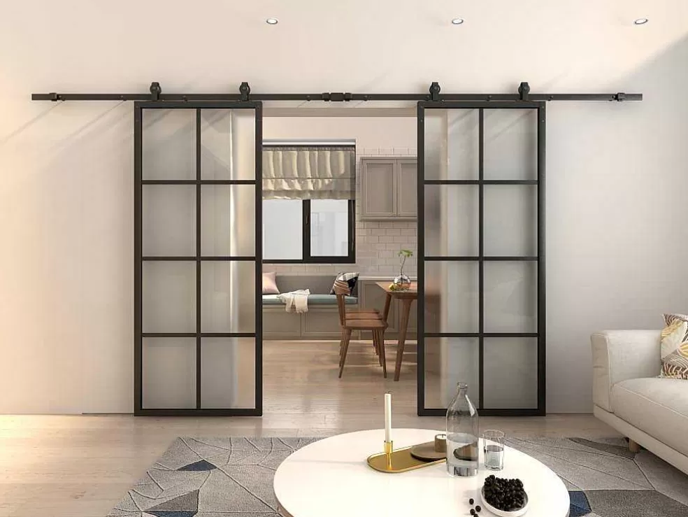 Vente-unique Porta De Correr Dupla Em Aplique Em Aluminio E Vidro Temperado Fosco - 2 X A205 X L83 Cm - Wilden* Porta De Correr