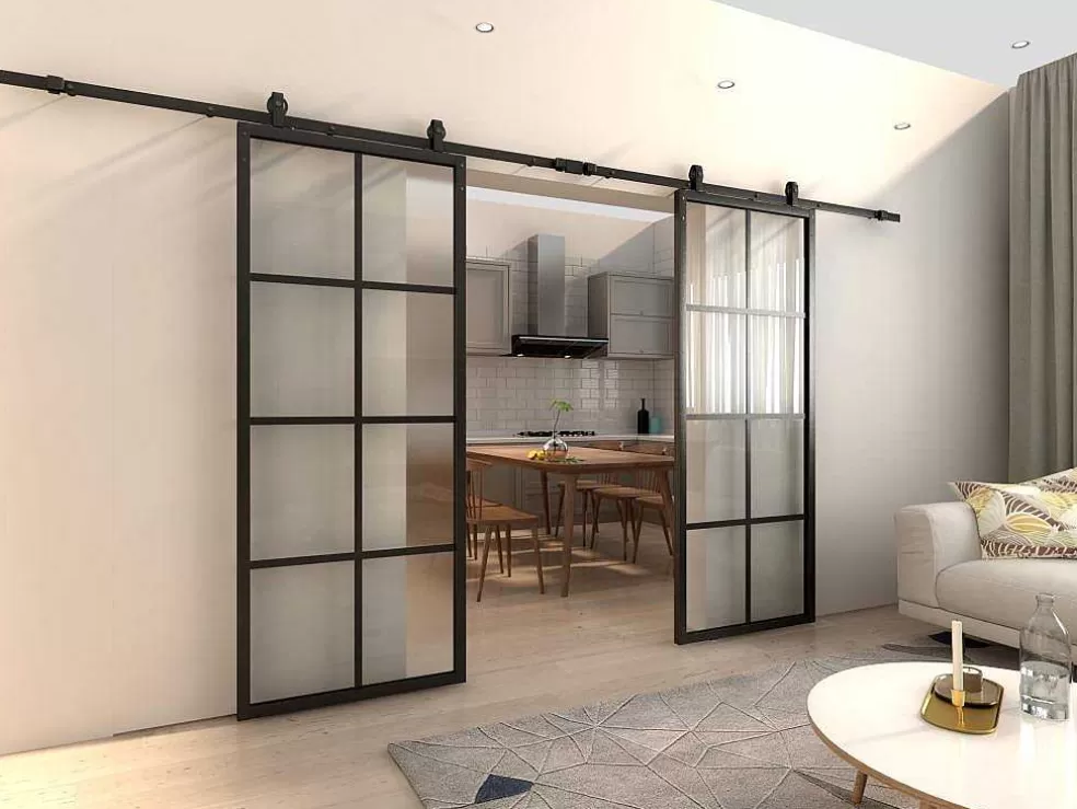 Vente-unique Porta De Correr Dupla Em Aplique Em Aluminio E Vidro Temperado Fosco - 2 X A205 X L83 Cm - Wilden* Porta De Correr