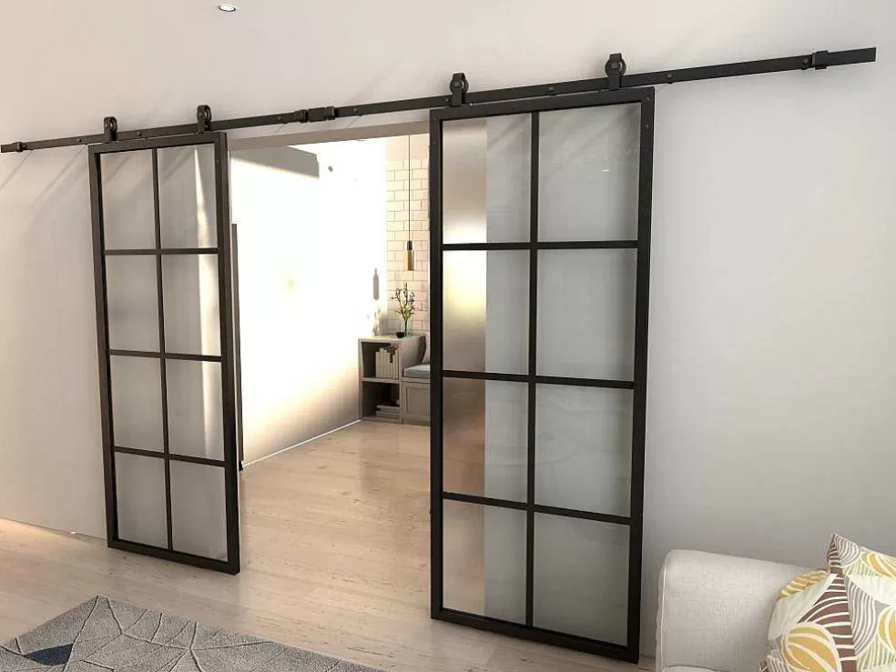 Vente-unique Porta De Correr Dupla Em Aplique Em Aluminio E Vidro Temperado Fosco - 2 X A205 X L83 Cm - Wilden* Porta De Correr