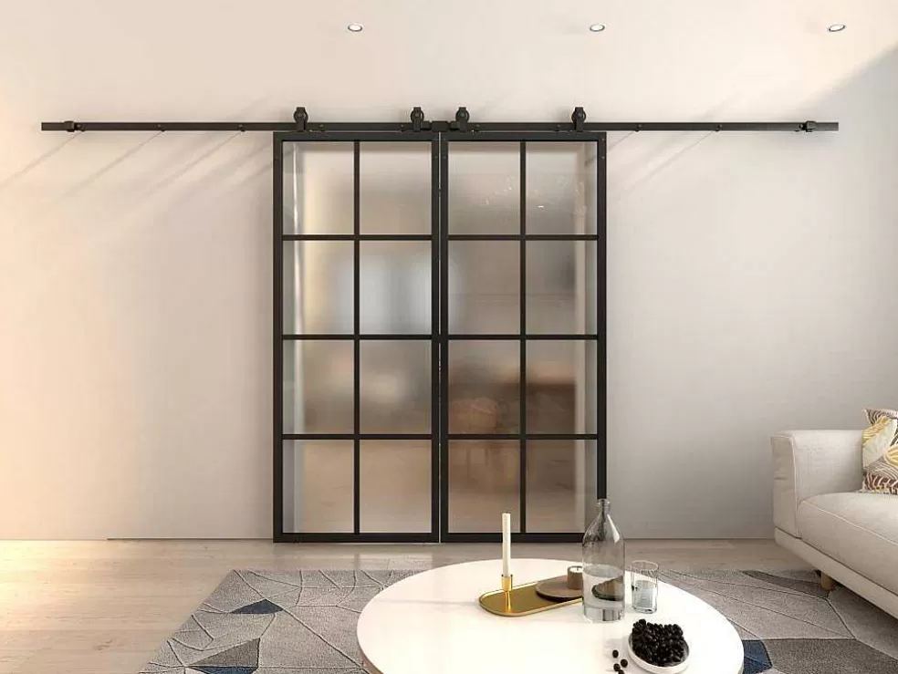 Vente-unique Porta De Correr Dupla Em Aplique Em Aluminio E Vidro Temperado Fosco - 2 X A205 X L83 Cm - Wilden* Porta De Correr