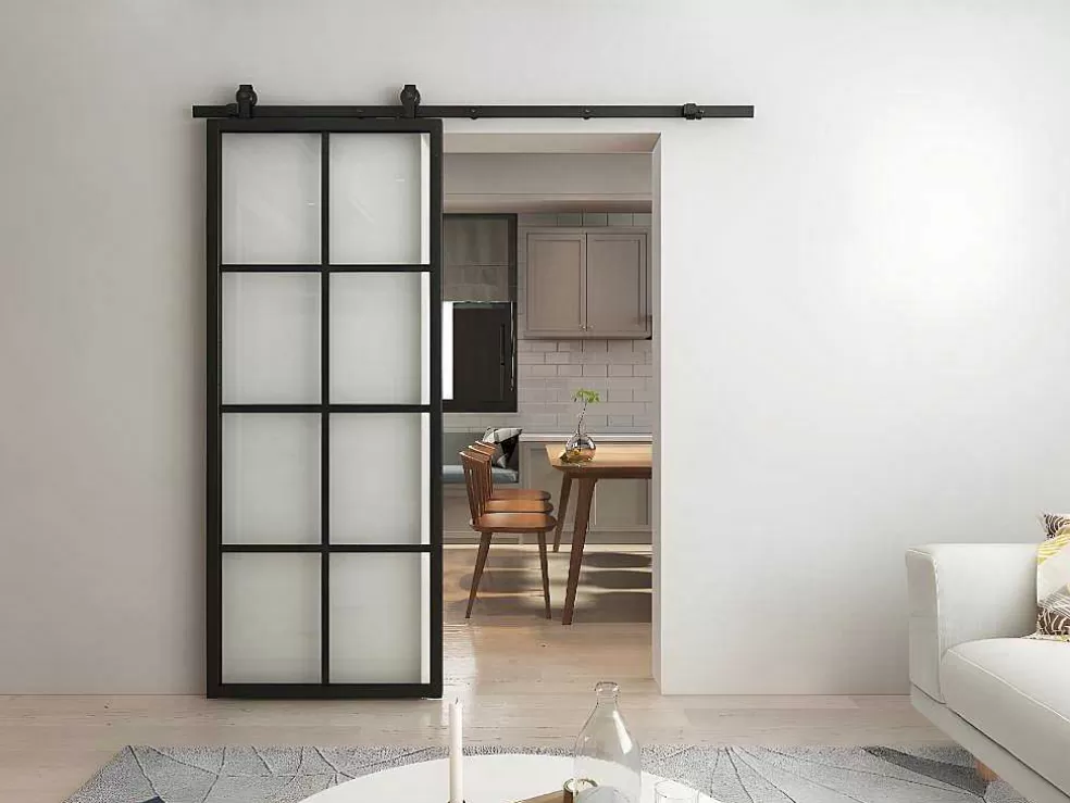 Vente-unique Porta De Correr Em Aplique A205 Cm X C83 Cm Em Aluminio E Vidro Temperado - Wilden* Porta De Correr