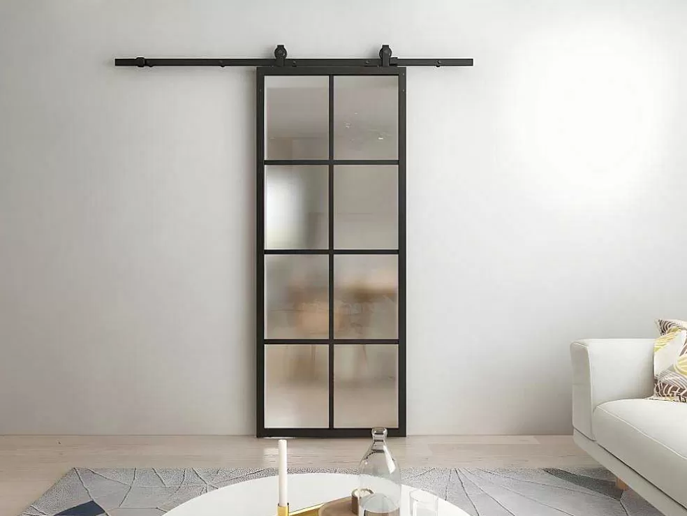 Vente-unique Porta De Correr Em Aplique A205 Cm X C83 Cm Em Aluminio E Vidro Temperado - Wilden* Porta De Correr