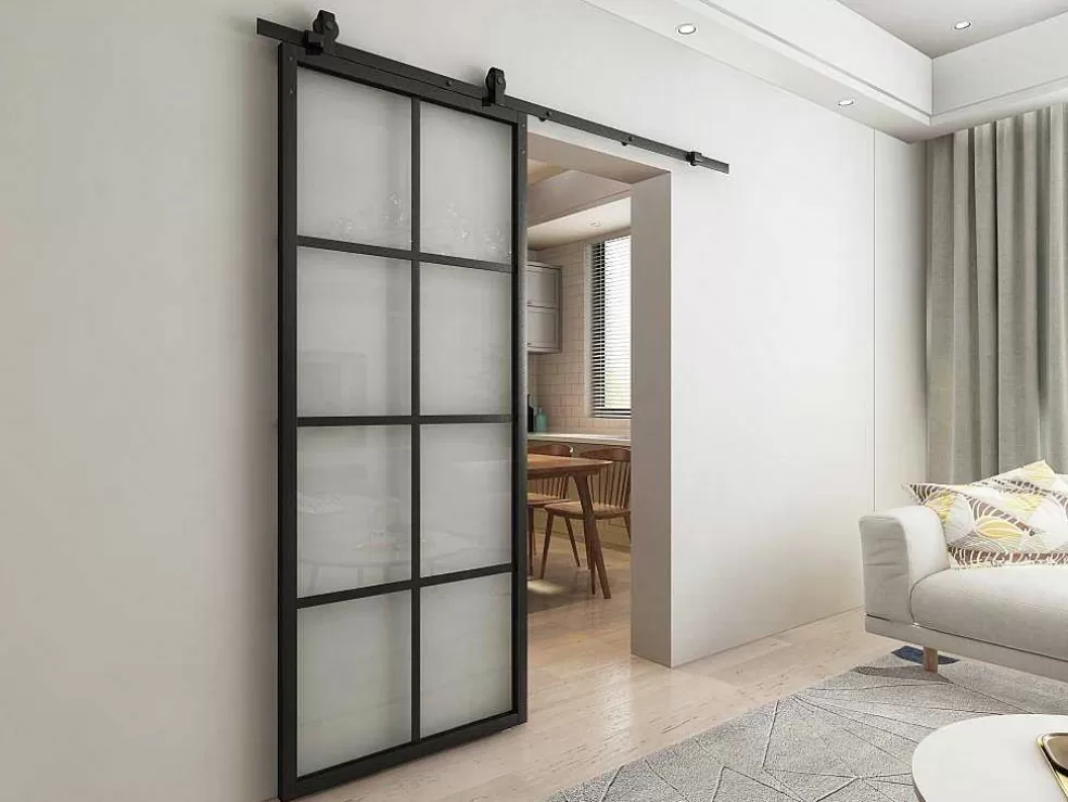Vente-unique Porta De Correr Em Aplique A205 X L83 Cm Aluminio E Vidro Temperado Transparente - Wilden* Porta De Correr