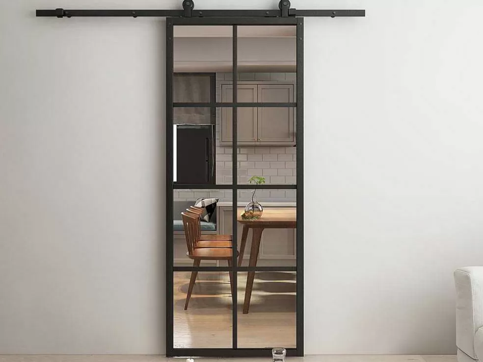 Vente-unique Porta De Correr Em Aplique A205 X L83 Cm Aluminio E Vidro Temperado Transparente - Wilden* Porta De Correr