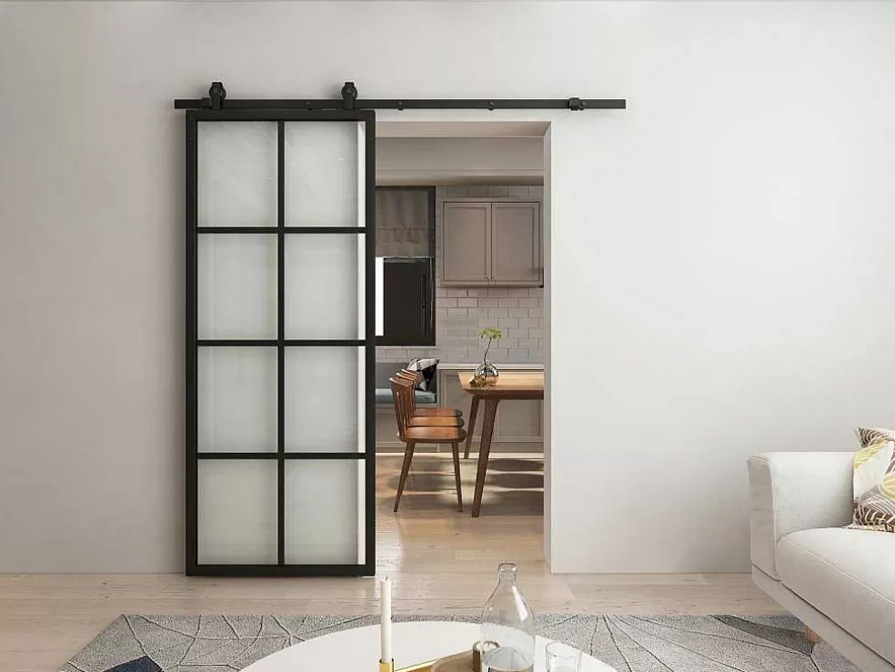 Vente-unique Porta De Correr Em Aplique A205 X L83 Cm Aluminio E Vidro Temperado Transparente - Wilden* Porta De Correr