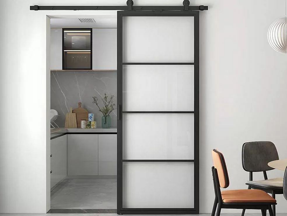 Vente-unique Porta De Correr Em Aplique A205 X L73 Cm Vidro Temperado Transparente E Aluminio - Sinca* Porta De Correr