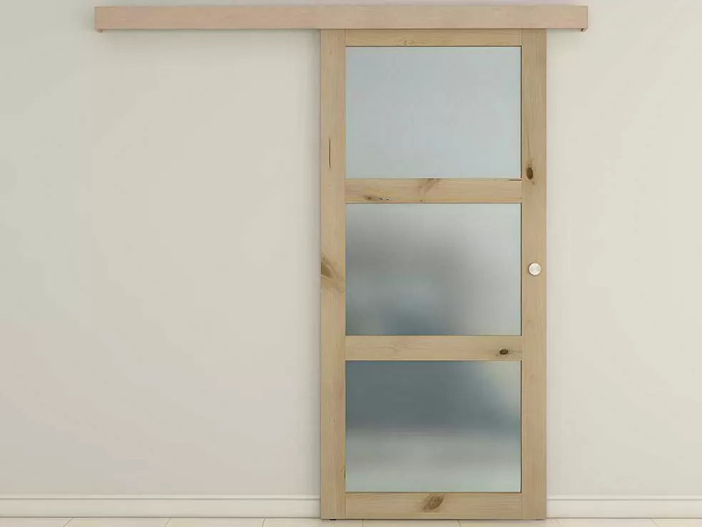 Vente-unique Porta De Correr Em Aplique Com 3 Vidros De A205 X C93 Cm Em Mdf Cor Madeira Natural - Acosta* Porta De Correr