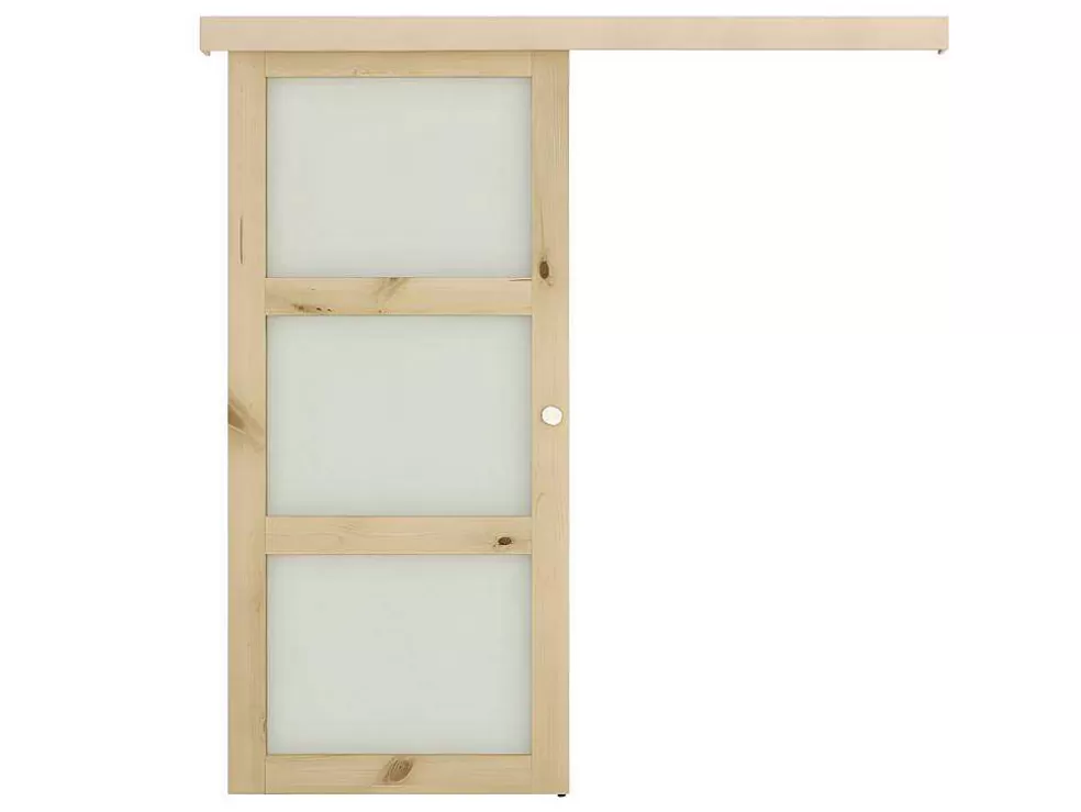 Vente-unique Porta De Correr Em Aplique Com 3 Vidros De A205 X C93 Cm Em Mdf Cor Madeira Natural - Acosta* Porta De Correr