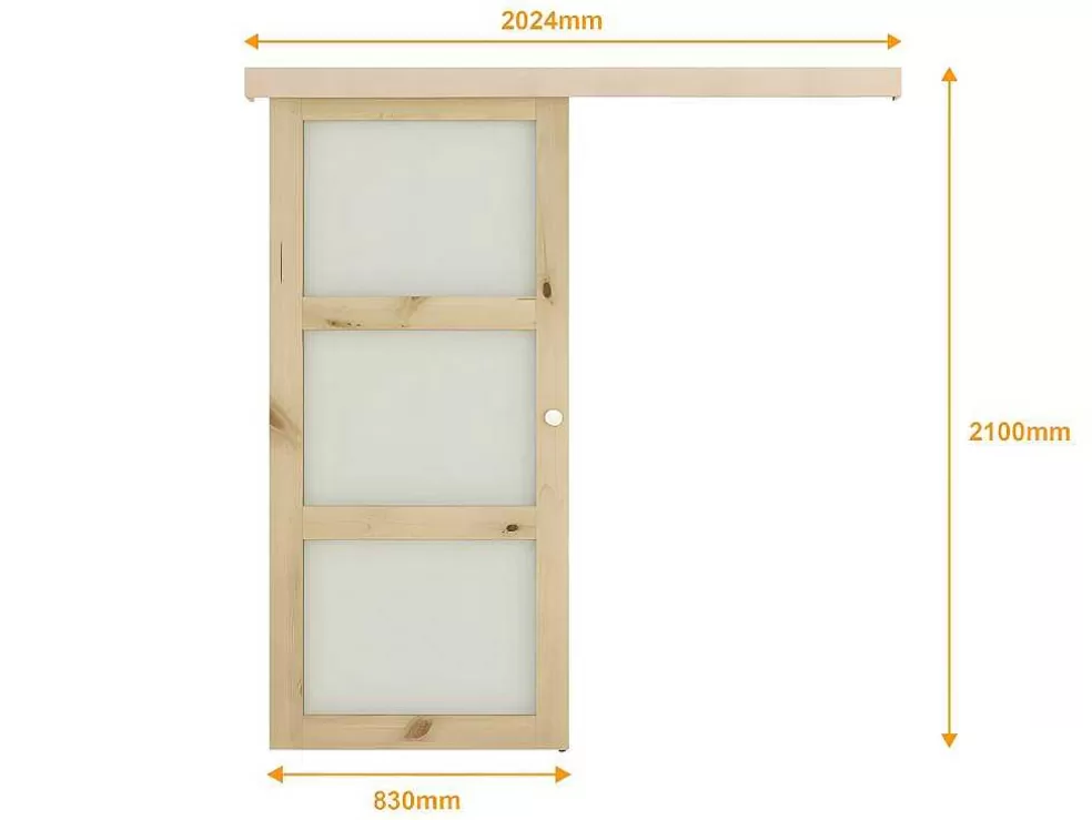Vente-unique Porta De Correr Em Aplique Com 3 Vidros De A205 X C83 Cm Em Mdf Cor Madeira Natural - Acosta* Porta De Correr