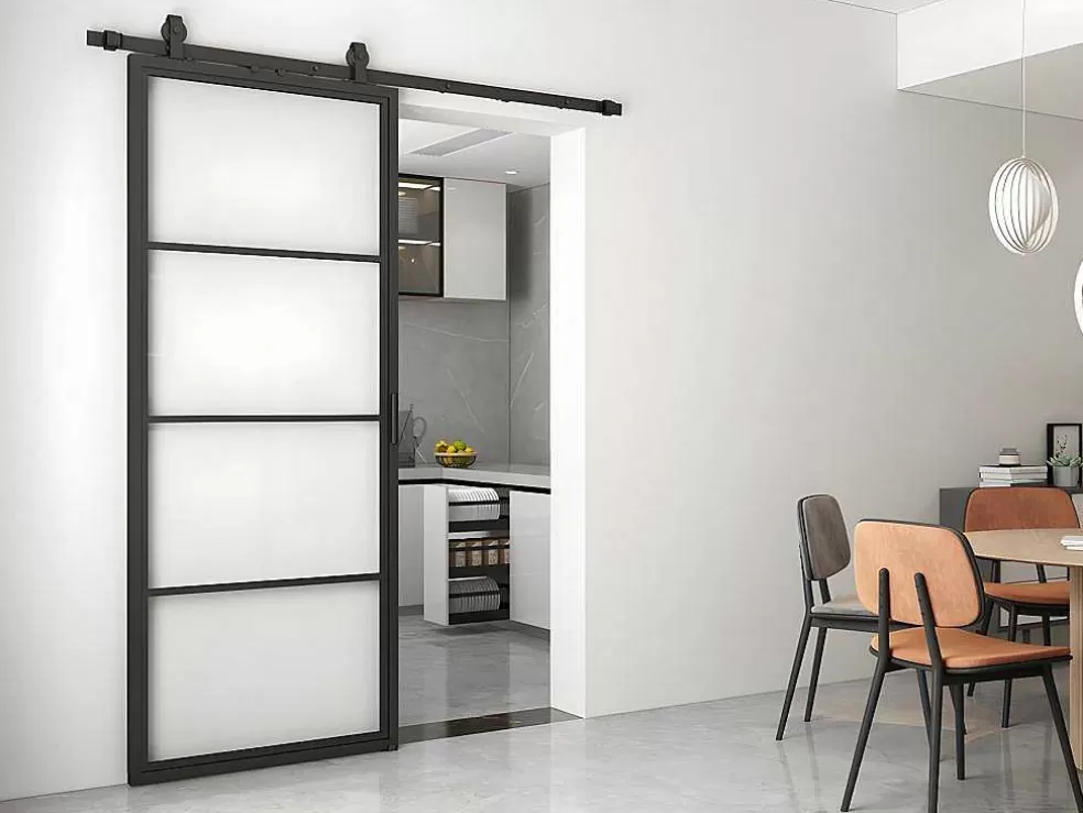 Vente-unique Porta De Correr Em Aplique De A205 Cm X L83 Cm Em Vidro Temperado E Aluminio - Sinca* Porta De Correr