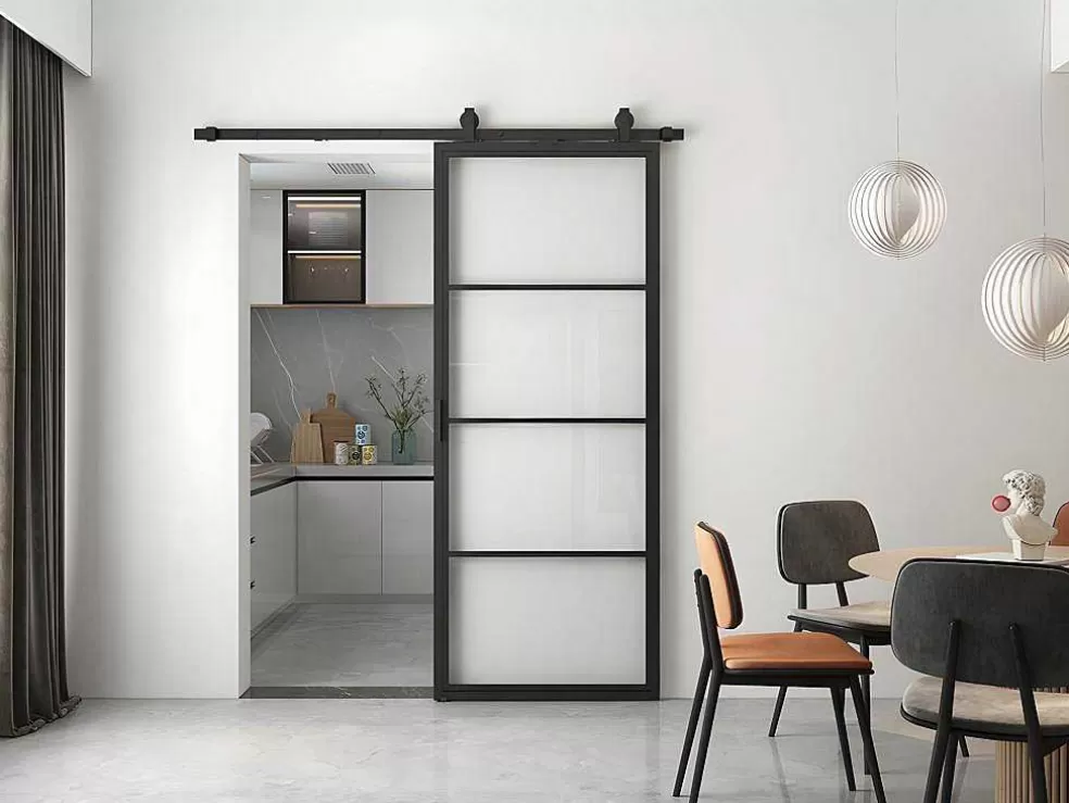 Vente-unique Porta De Correr Em Aplique De A205 Cm X L83 Cm Em Vidro Temperado E Aluminio - Sinca* Porta De Correr