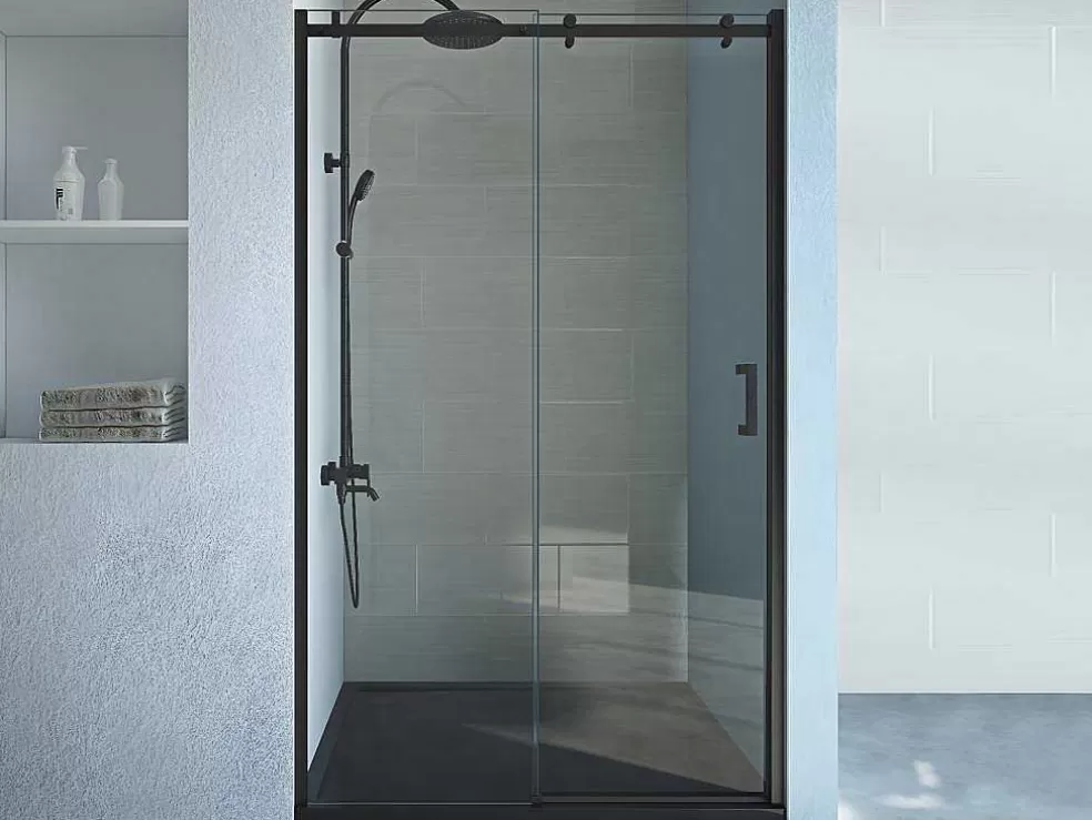 Shower & Design Porta De Duche De Correr Com Rodas Preto Mate Estilo Industrial 120 X 195 Cm - Anakao* Painel De Duche