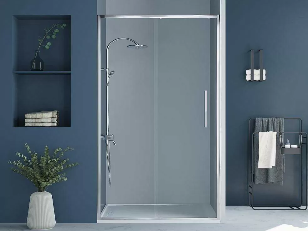 Shower & Design Porta De Duche De Correr Estilo Industrial Cromada 120X195 Cm - Toroni* Painel De Duche