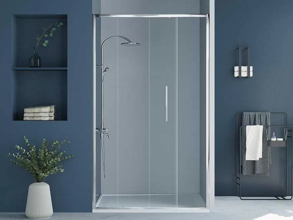 Shower & Design Porta De Duche De Correr Estilo Industrial Cromada 120X195 Cm - Toroni* Painel De Duche