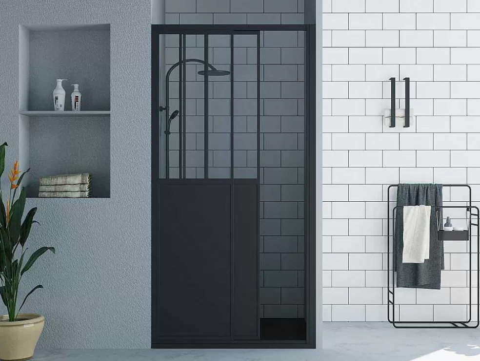 Shower & Design Porta De Duche De Correr Preto Mate Estilo Atelier 100 X 195 Cm - Urbanik* Painel De Duche