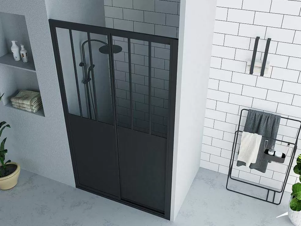Shower & Design Porta De Duche De Correr Preto Mate Estilo Atelier 120 X 195 Cm - Urbanik* Painel De Duche