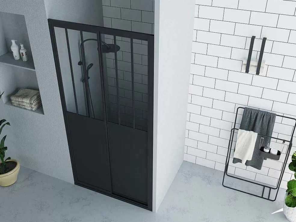 Shower & Design Porta De Duche De Correr Preto Mate Estilo Atelier 100 X 195 Cm - Urbanik* Painel De Duche
