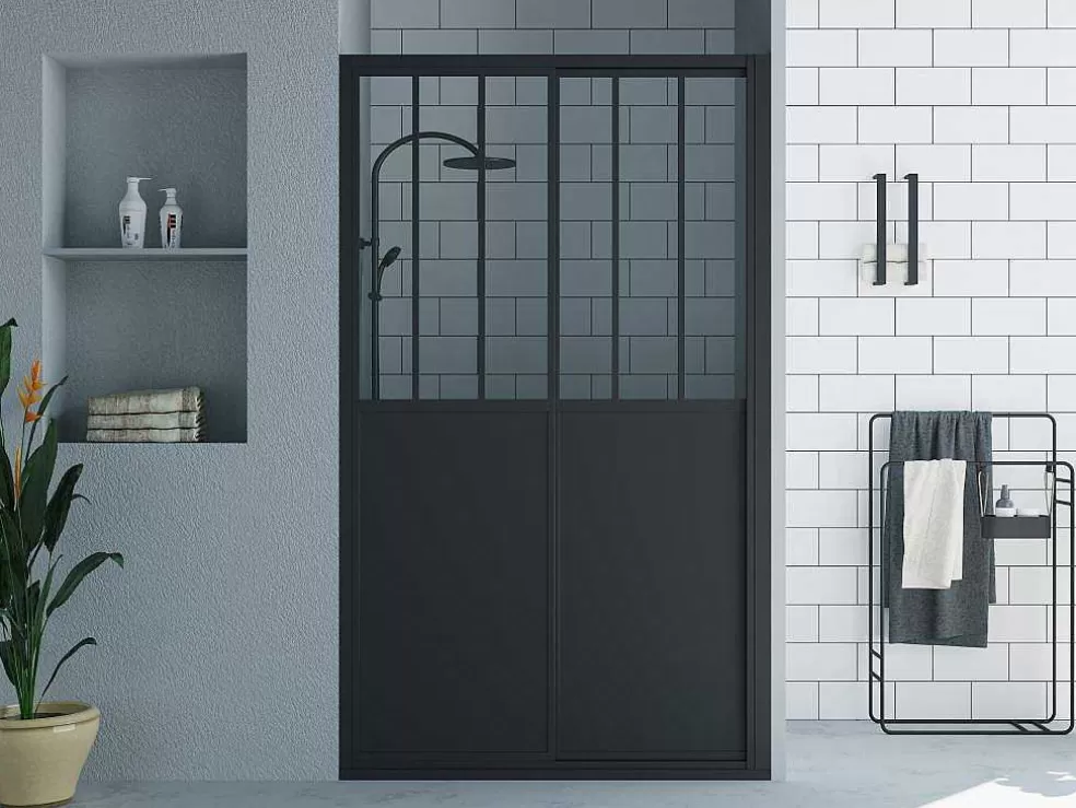 Shower & Design Porta De Duche De Correr Preto Mate Estilo Atelier 120 X 195 Cm - Urbanik* Painel De Duche