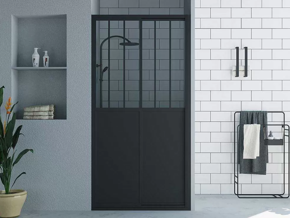 Shower & Design Porta De Duche De Correr Preto Mate Estilo Atelier 100 X 195 Cm - Urbanik* Painel De Duche