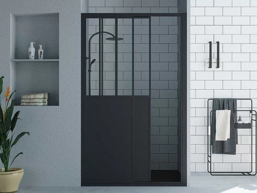 Shower & Design Porta De Duche De Correr Preto Mate Estilo Atelier 120 X 195 Cm - Urbanik* Painel De Duche