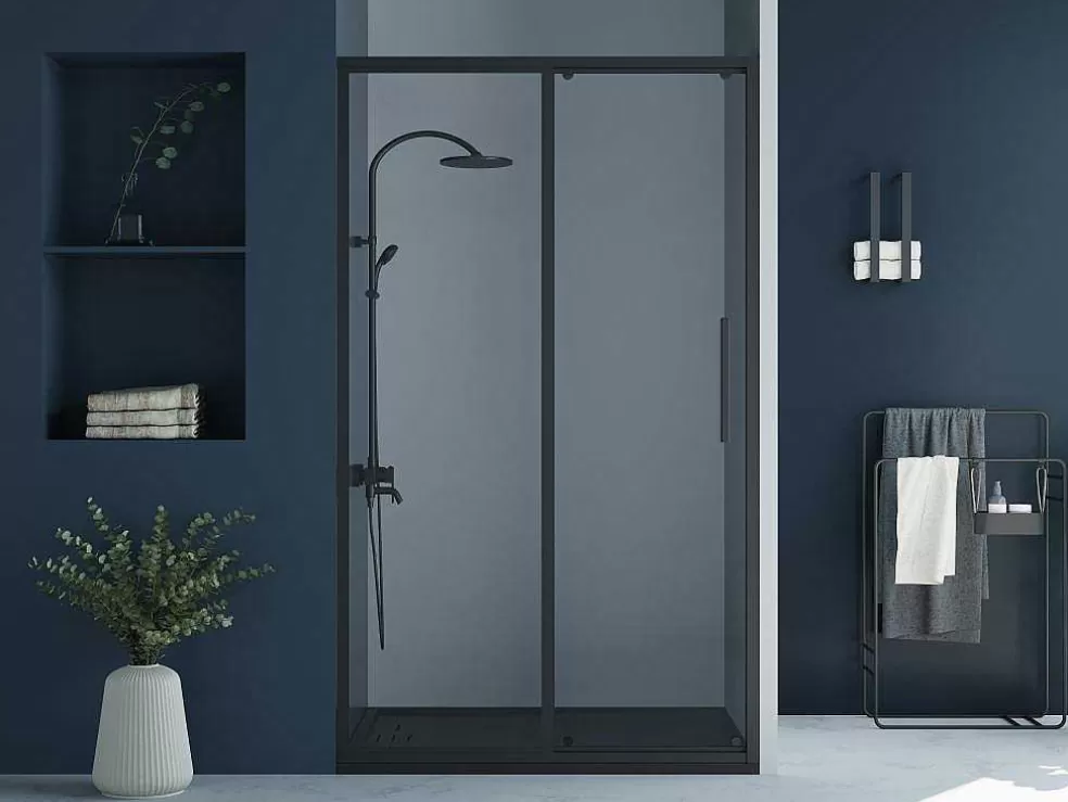 Shower & Design Porta De Duche De Correr Preto Mate Estilo Industrial 120X195 Cm - Toroni* Painel De Duche