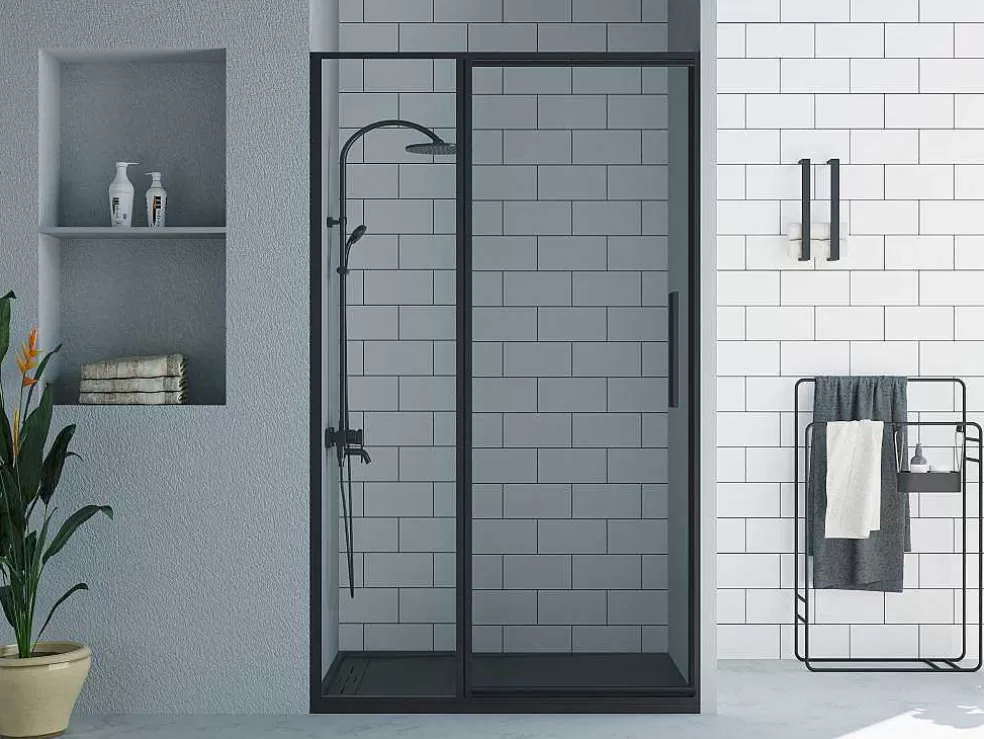 Shower & Design Porta De Duche Giratoria Preto Mate Estilo Industrial 120X195 Cm - Toroni* Painel De Duche