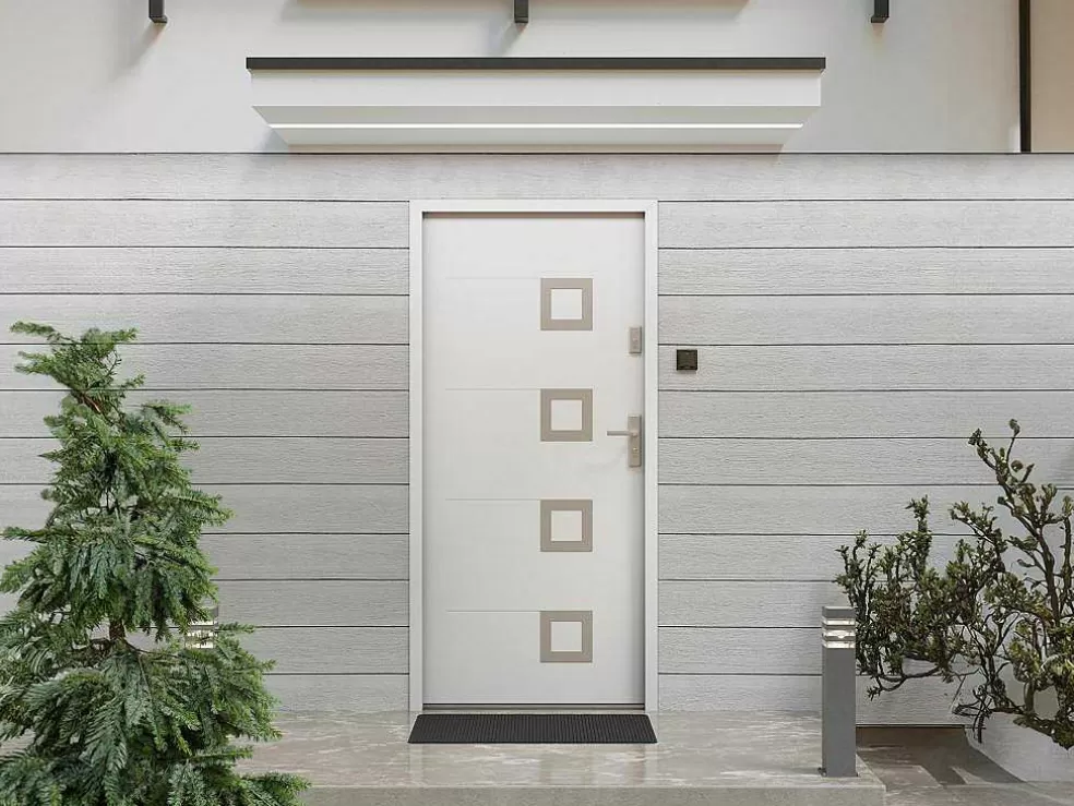 Vente-unique Porta De Entrada Aco Macico E Inox A207 X L100 Cm Branca, Abertura Para A Esquerda - Tifana* Porta De Entrada