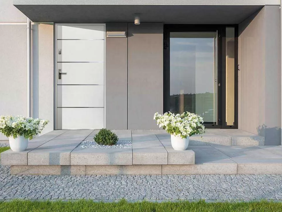 Vente-unique Porta De Entrada Em Aco E Inox A207 X L100 Cm Branco, Abertura Para A Direita - Naxara* Porta De Entrada