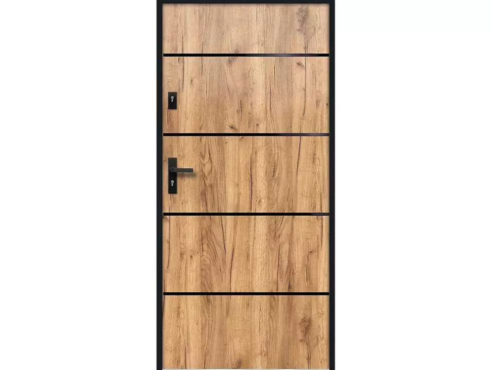 Vente-unique Porta De Entrada Em Aco E Inox A207 X L100 Cm Efeito Carvalho, Abertura Para A Direita - Naxara* Porta De Entrada