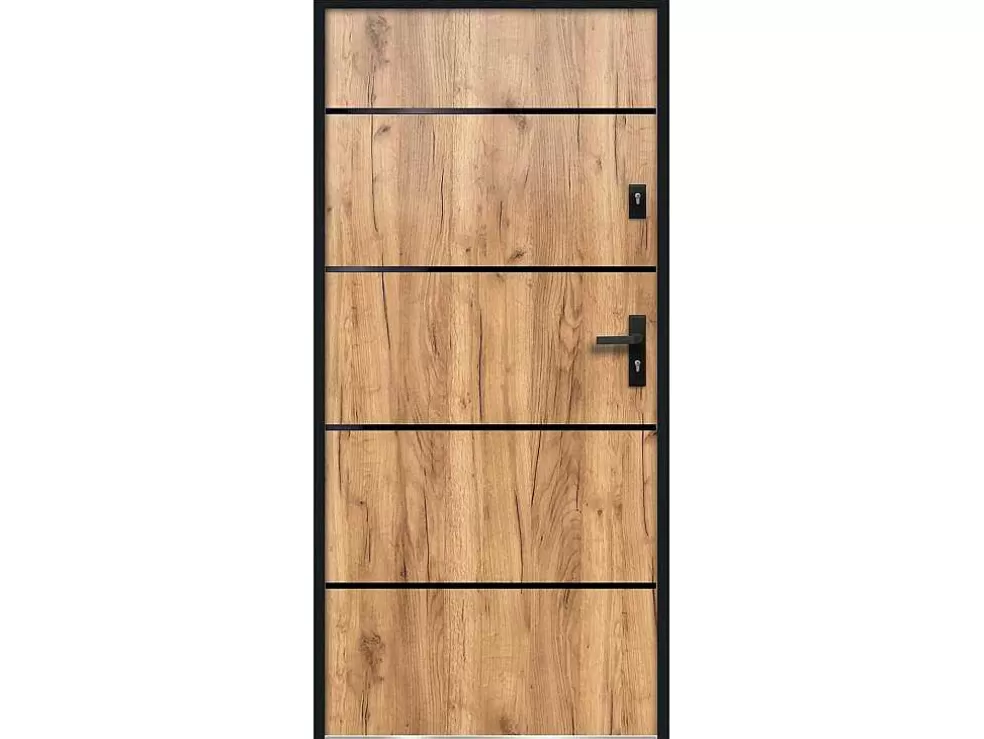 Vente-unique Porta De Entrada Em Aco E Inox A207 X L100 Cm Efeito Carvalho, Abertura Para A Esquerda - Naxara* Porta De Entrada