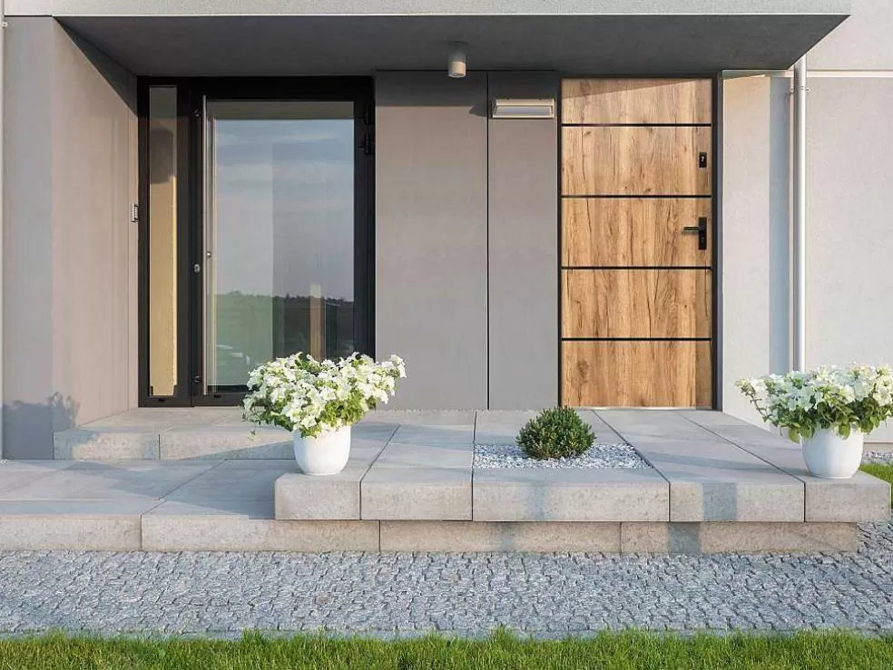 Vente-unique Porta De Entrada Em Aco E Inox A207 X L100 Cm Efeito Carvalho, Abertura Para A Esquerda - Naxara* Porta De Entrada