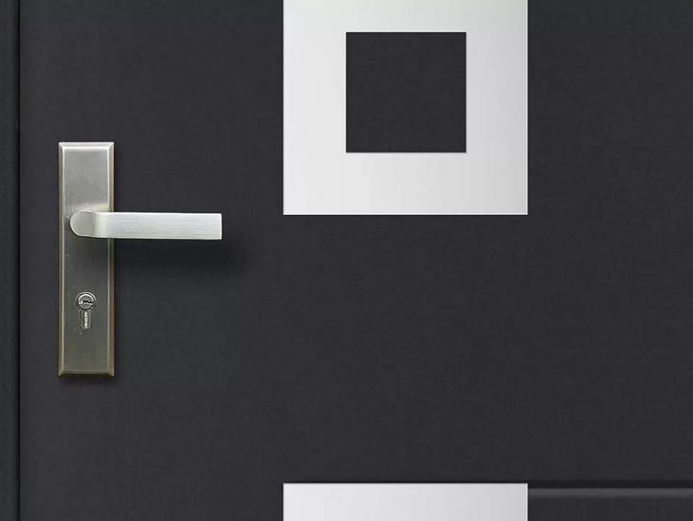 Vente-unique Porta De Entrada Em Aco Envidracado Com Inox A207 X L100 Cm Antracite, Abertura Para A Direita - Tifana* Porta De Entrada