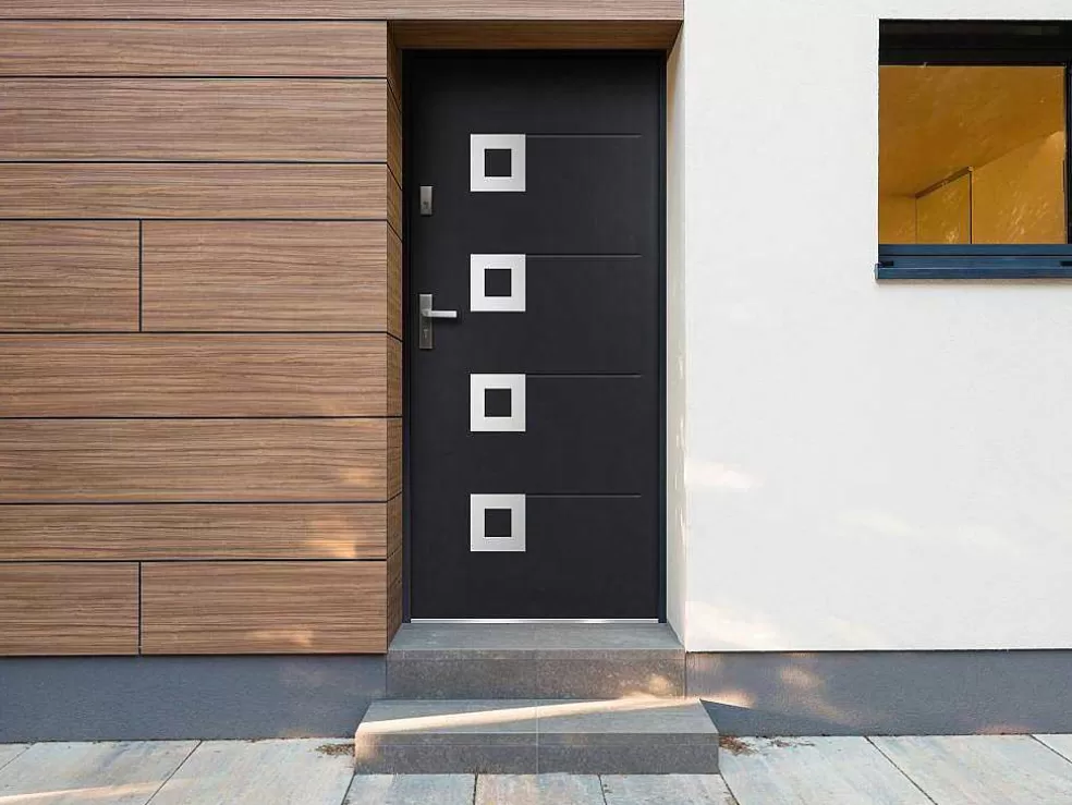 Vente-unique Porta De Entrada Em Aco Envidracado Com Inox A207 X L100 Cm Antracite, Abertura Para A Direita - Tifana* Porta De Entrada