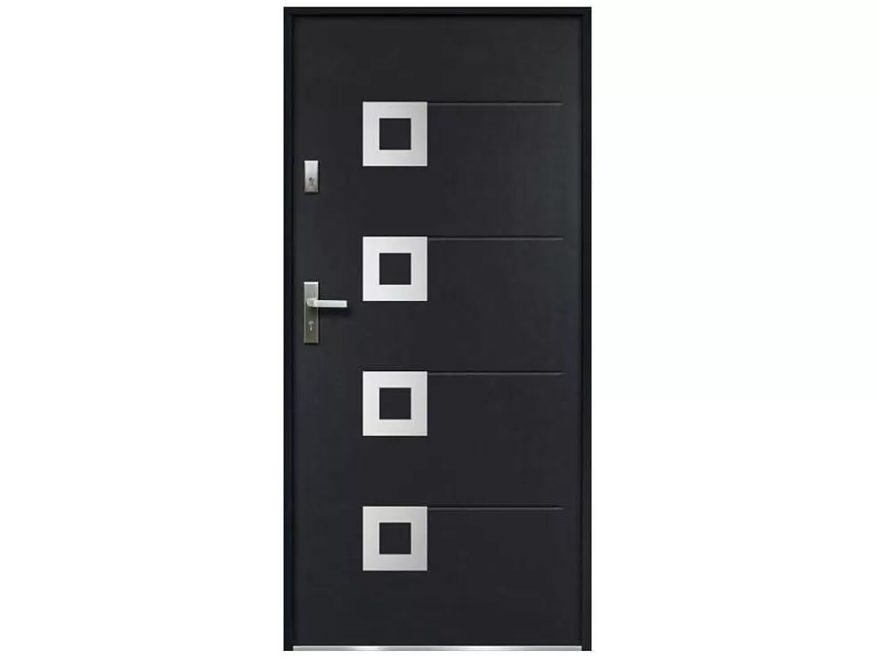 Vente-unique Porta De Entrada Em Aco Envidracado Com Inox A207 X L100 Cm Antracite, Abertura Para A Direita - Tifana* Porta De Entrada