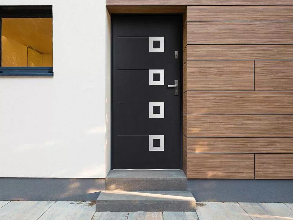 Vente-unique Porta De Entrada Em Aco Envidracado Com Inox A207 X L100 Cm Antracite, Abertura Para A Esquerda - Tifana* Porta De Entrada