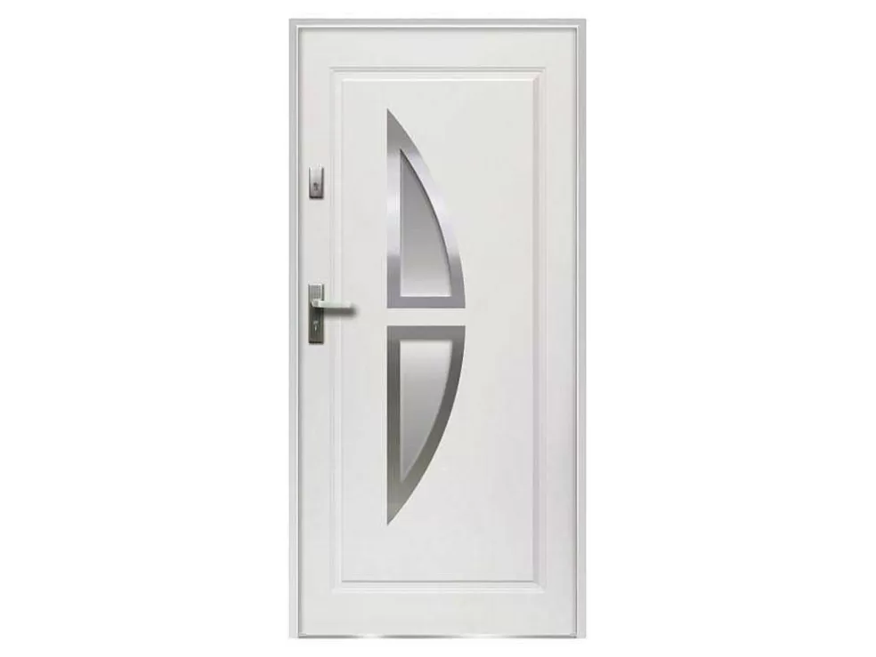 Vente-unique Porta De Entrada Em Aco Envidracado Com Inox A207 X L100 Cm Branco, Abertura Para A Direita - Covas* Porta De Entrada
