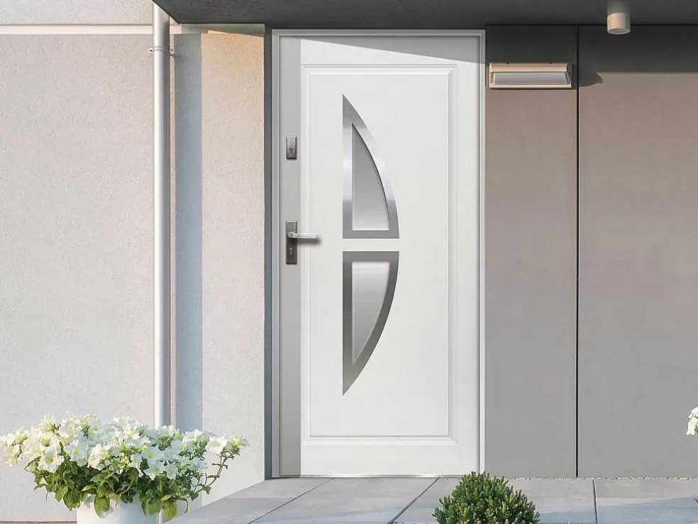 Vente-unique Porta De Entrada Em Aco Envidracado Com Inox A207 X L100 Cm Branco, Abertura Para A Direita - Covas* Porta De Entrada