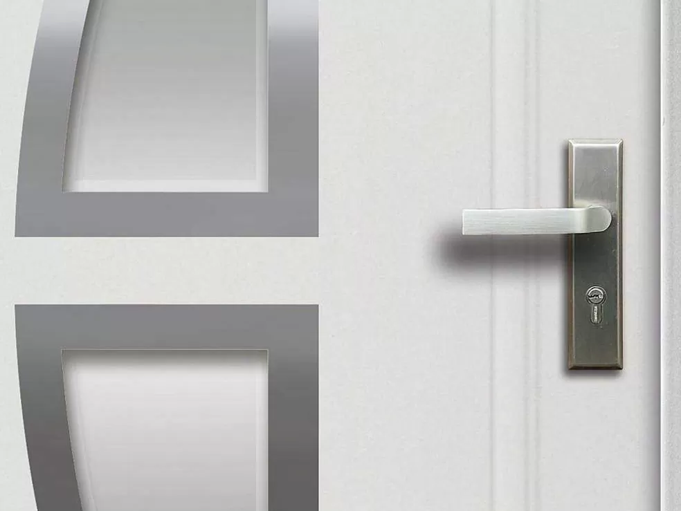 Vente-unique Porta De Entrada Em Aco Envidracado Com Inox A207 X L100 Cm Branco, Abertura Para A Esquerda - Covas* Porta De Entrada