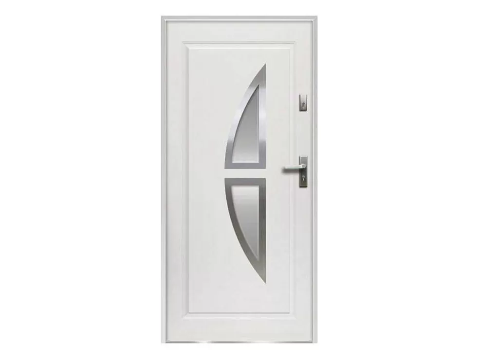 Vente-unique Porta De Entrada Em Aco Envidracado Com Inox A207 X L100 Cm Branco, Abertura Para A Esquerda - Covas* Porta De Entrada