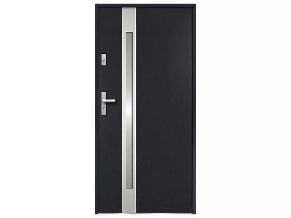 Vente-unique Porta De Entrada Em Aco Envidracado Com Inox De A.207 X L.100 Cm Cor Antracite Com Abertura Para A Direita - Braga* Porta De Entrada