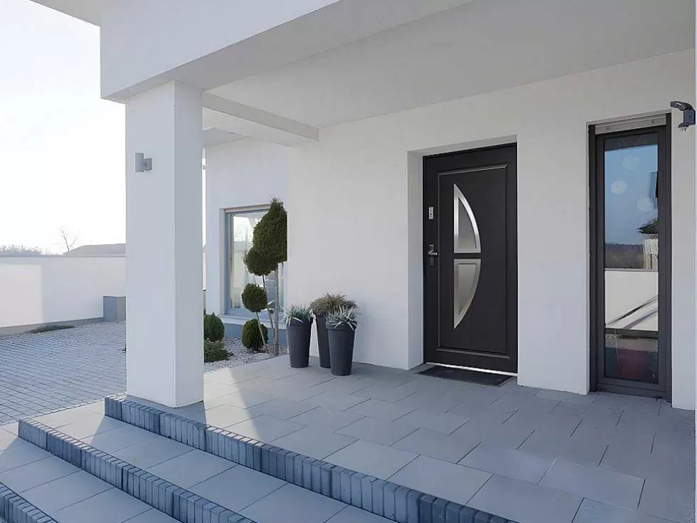 Vente-unique Porta De Entrada Em Aco Envidracado Com Inox De A.207 X L.100 Cm Cor Antracite Com Abertura Para A Direita - Covas* Porta De Entrada