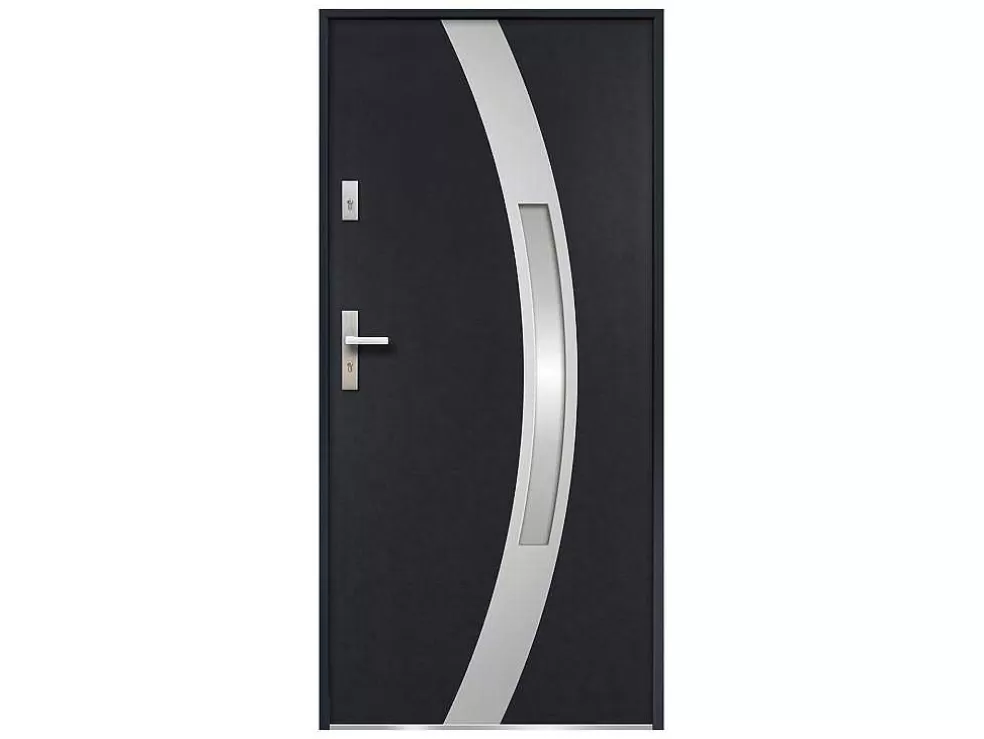 Vente-unique Porta De Entrada Em Aco Envidracado Com Inox De A.207 X L.100 Cm Cor Antracite Com Abertura Para A Direita - Trofa* Porta De Entrada