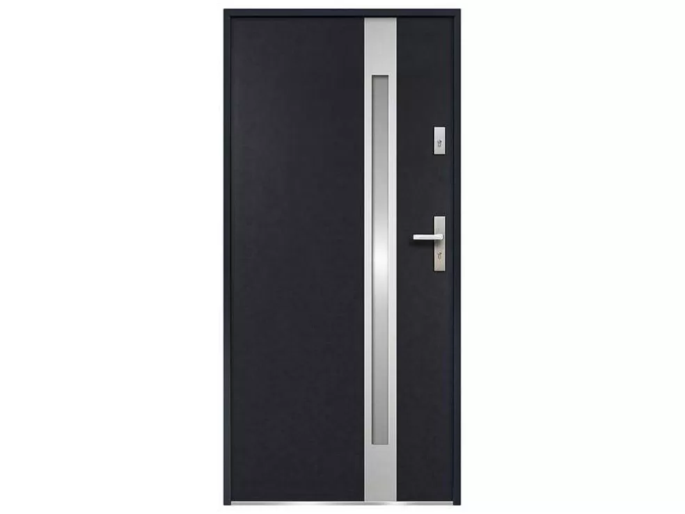 Vente-unique Porta De Entrada Em Aco Envidracado Com Inox De A.207 X L.100 Cm Cor Antracite Com Abertura Para A Esquerda - Braga* Porta De Entrada