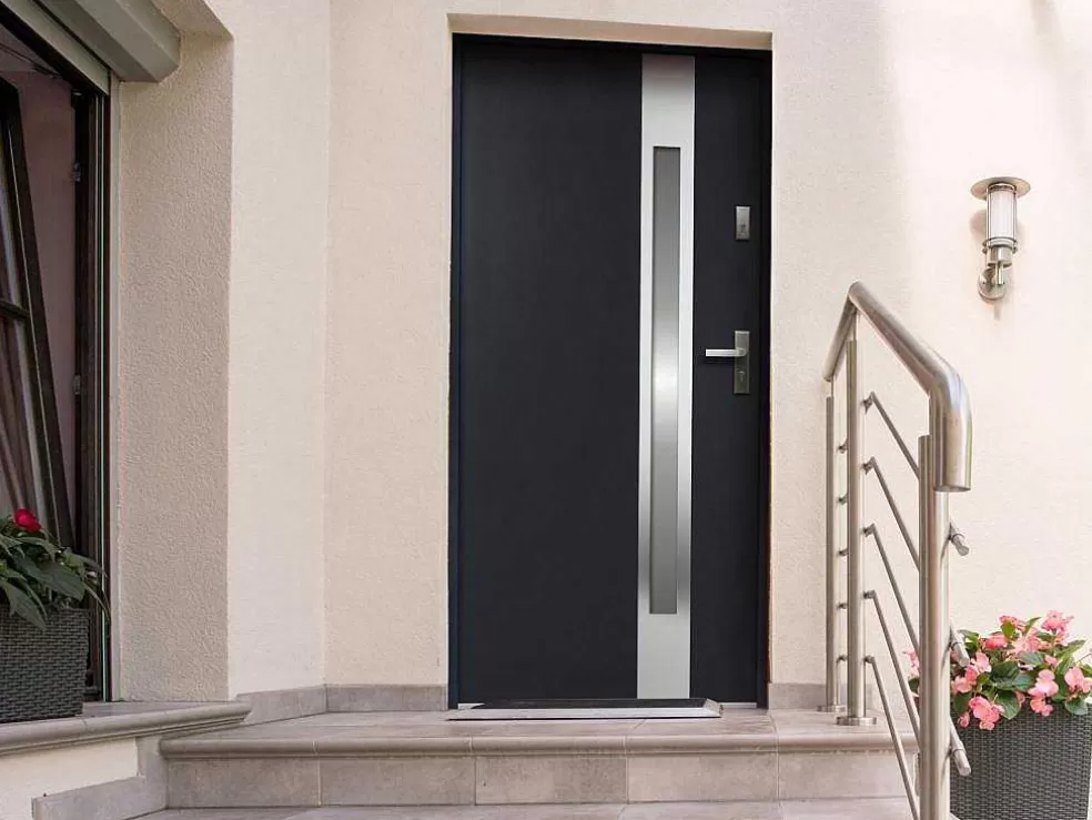 Vente-unique Porta De Entrada Em Aco Envidracado Com Inox De A.207 X L.100 Cm Cor Antracite Com Abertura Para A Esquerda - Braga* Porta De Entrada