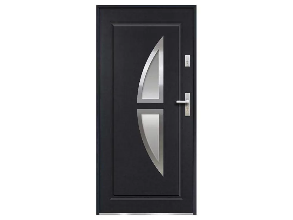 Vente-unique Porta De Entrada Em Aco Envidracado Com Inox De A.207 X L.100 Cm Cor Antracite Com Abertura Para A Esquerda - Covas* Porta De Entrada