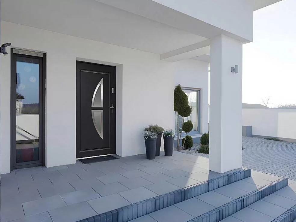 Vente-unique Porta De Entrada Em Aco Envidracado Com Inox De A.207 X L.100 Cm Cor Antracite Com Abertura Para A Esquerda - Covas* Porta De Entrada