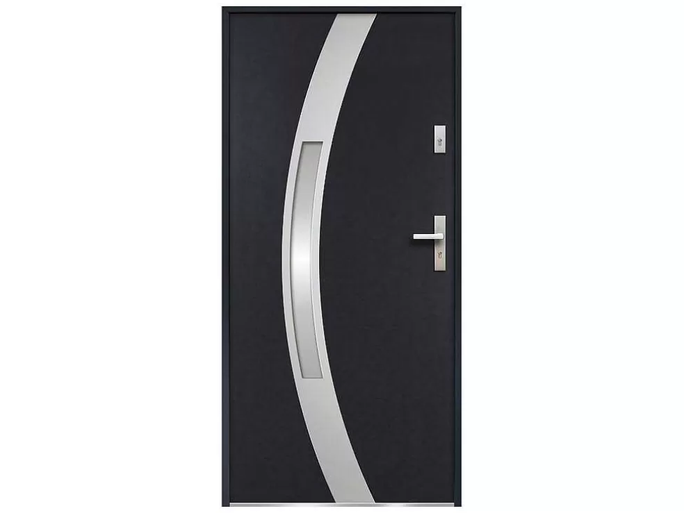 Vente-unique Porta De Entrada Em Aco Envidracado Com Inox De A.207 X L.100 Cm Cor Antracite Com Abertura Para A Esquerda - Trofa* Porta De Entrada