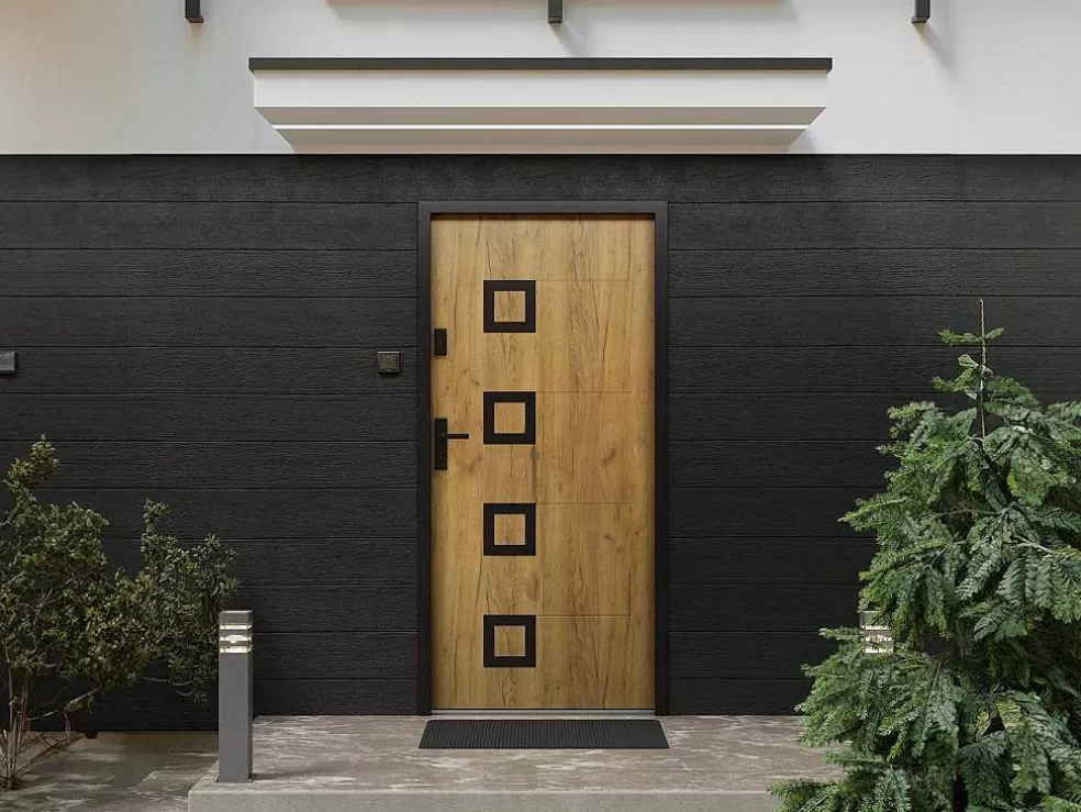 Vente-unique Porta De Entrada Em Aco Inox A207Xl100 Cm Efeito Carvalho, Abertura Para A Direita - Tifana* Porta De Entrada