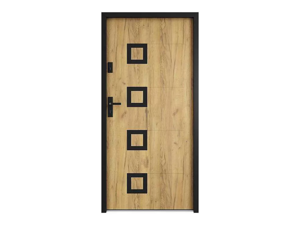 Vente-unique Porta De Entrada Em Aco Inox A207Xl100 Cm Efeito Carvalho, Abertura Para A Direita - Tifana* Porta De Entrada