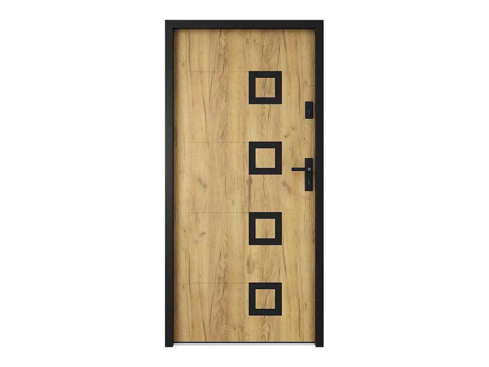 Vente-unique Porta De Entrada Em Aco Inox A207Xl100 Cm Efeito Carvalho, Abertura Para A Esquerda - Tifana* Porta De Entrada